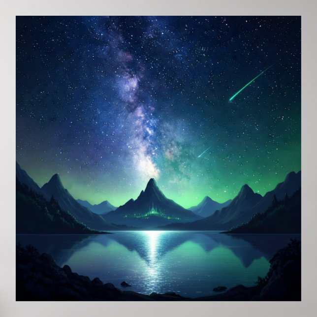 Paysage Cosmique Lac - Art Mural Ciel Nocturne (Devant)