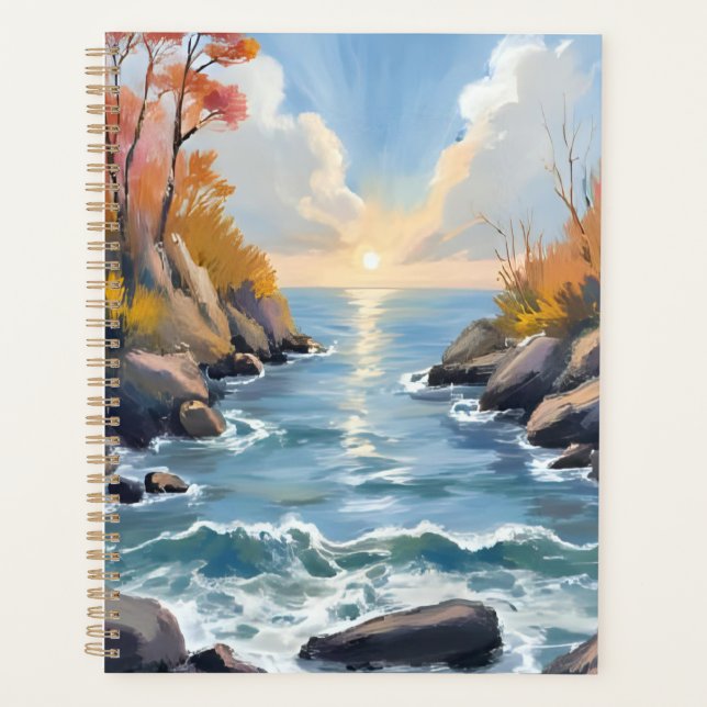Paysage d'automne rivière soleil eau aquarelle (Devant)