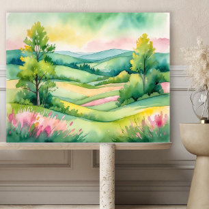 Paysage de campagne à l'aquarelle avec affiche d'a