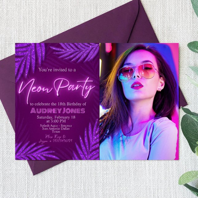 Paysage de fête néon Invitation avec photo (Neon Party Landscape Invitation with Photo Picture)