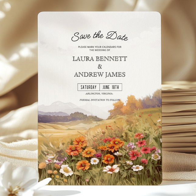 Paysage de fleurs sauvages rustique, carte de sauv (Créateur téléchargé)