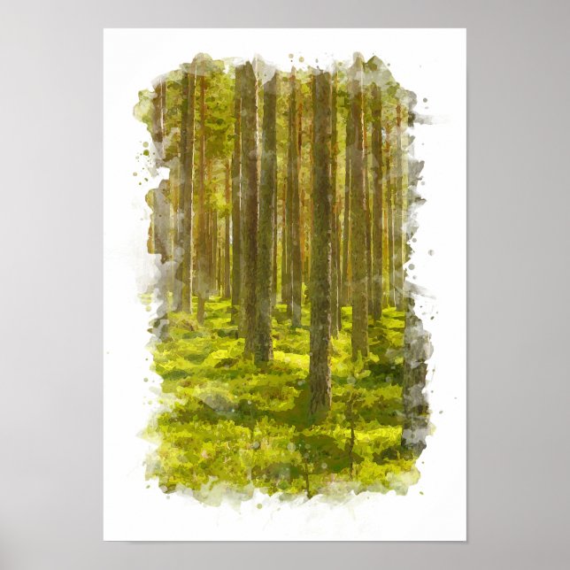 Paysage de forêt - Affiche aquarelle (Devant)