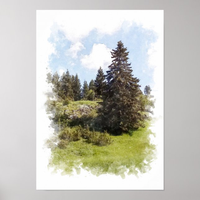 Paysage de forêt naturelle - Affiche aquarelle (Devant)
