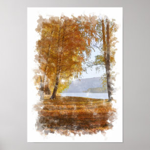 Paysage de la nature en automne - Affiche aquarell