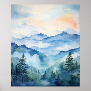 Paysage de montagne aquarelle moderne art mural