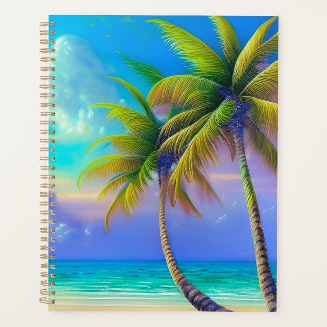 Paysage de plage aux palmiers au coucher du soleil (Devant)