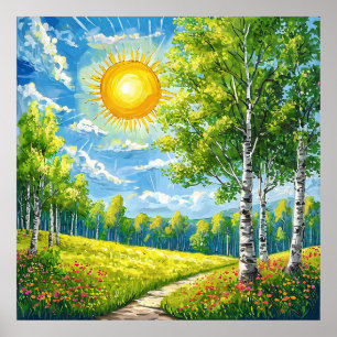 🌞 Paysage de prairie ensoleillé pour décoration i