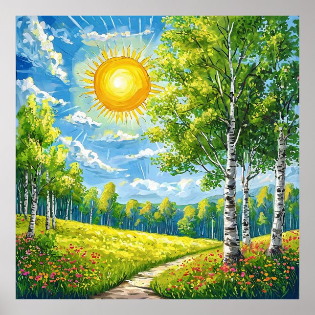 🌞 Paysage de prairie ensoleillé pour décoration i (Devant)