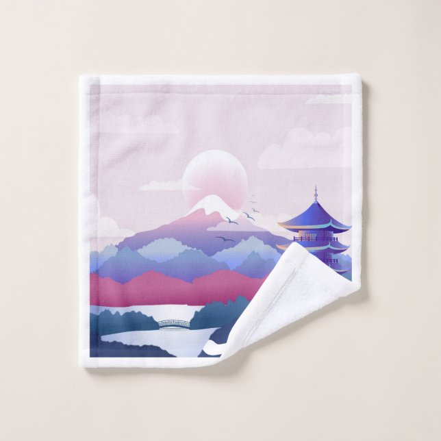 Paysage De Temple Paisible À L'Aube (Gant de toilette)