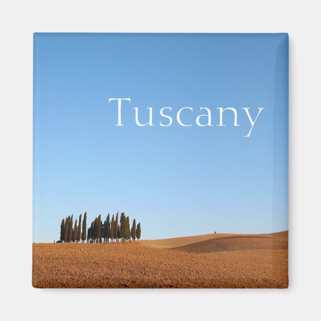 Paysage de Toscane carré avec aimant texte cypress (Devant)