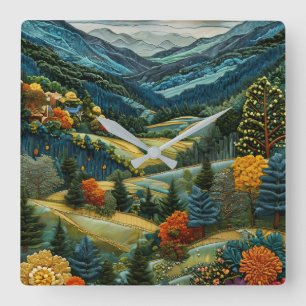 Paysage de vallée montagneuse Horloge murale – Scé