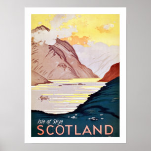 Paysage d'Écosse, affiche de voyage vintage