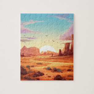 Paysage Désert Avec Cactus Scene Puzzle