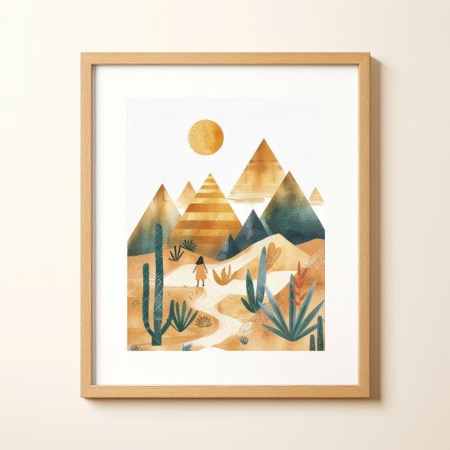 Paysage Désertique Cactus Géométrique Art Mural (Créateur téléchargé)