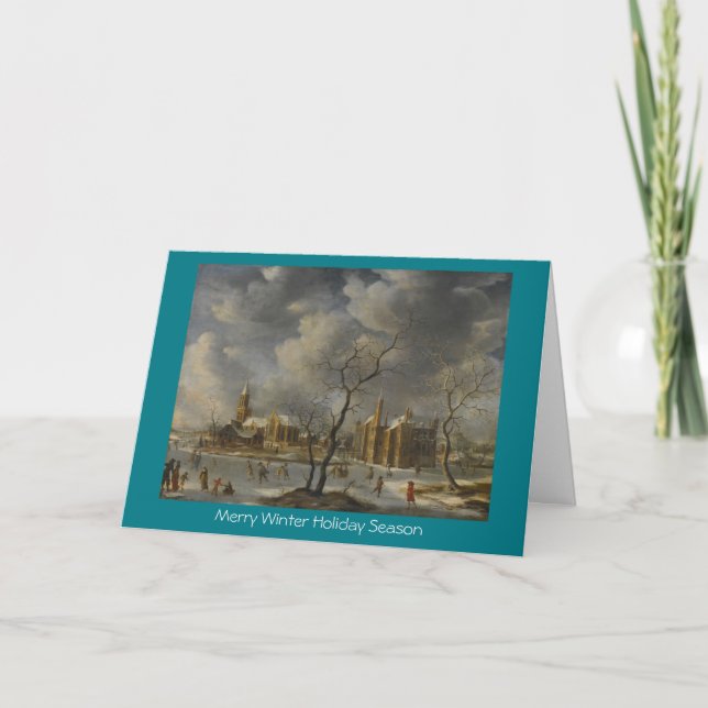 Paysage d'hiver avec des patineurs sur la carte (Devant)