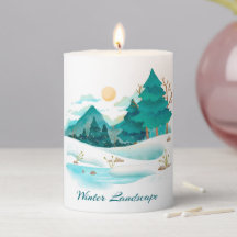 Paysage d'hiver Bleu Pillar bougie