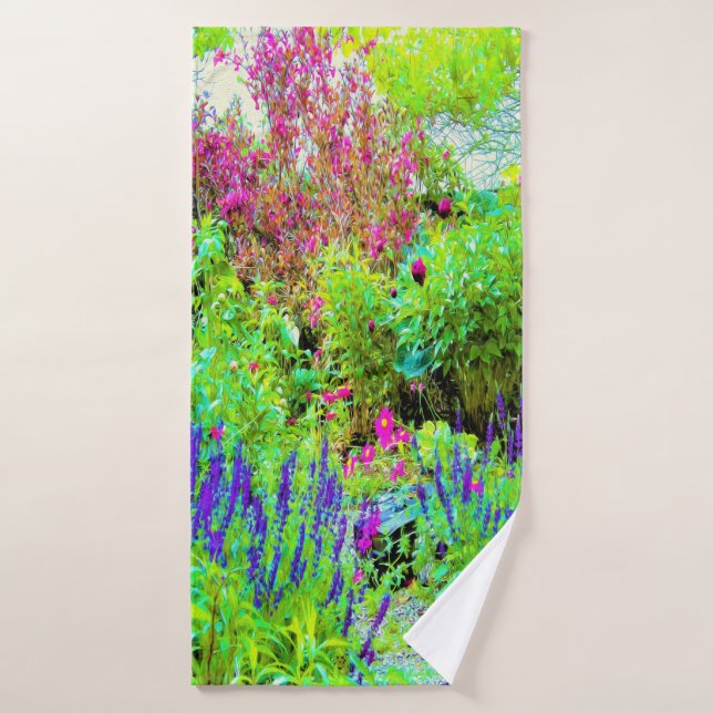 Paysage du jardin de printemps vert avec pivoines (Serviette de bain)
