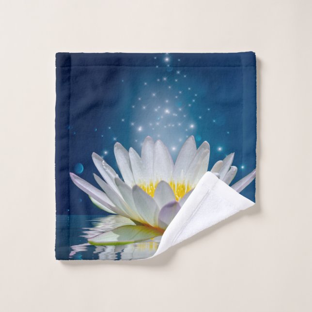 Paysage élégant de fleurs de lotus blanches, Zen  (Gant de toilette)