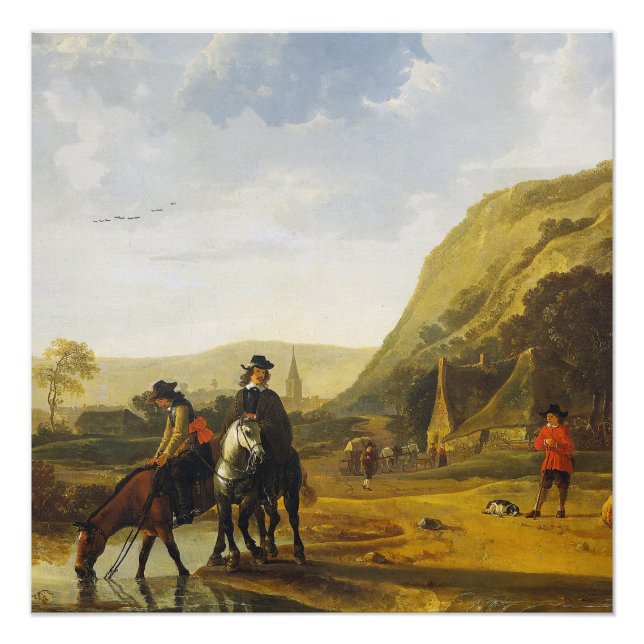 Paysage fluvial avec cavaliers Aelbert Cuyp Poster (Devant)