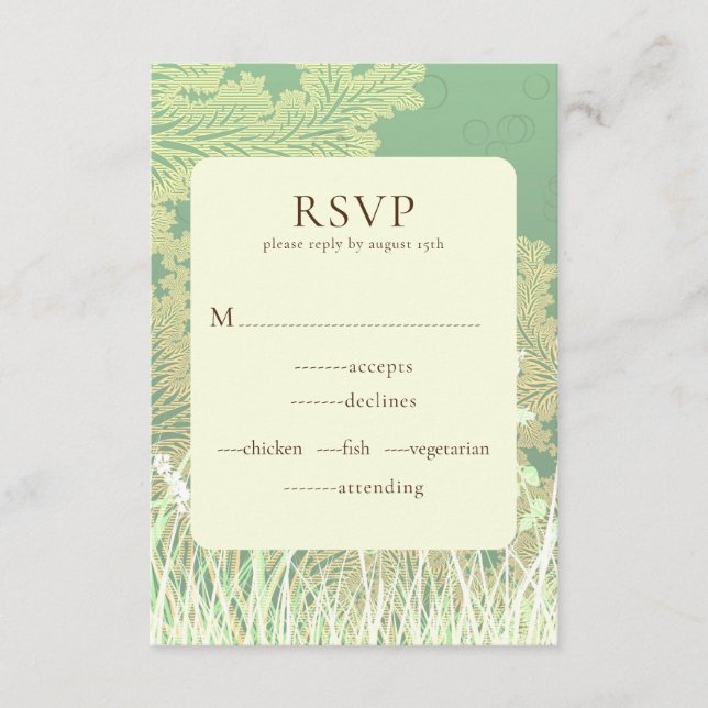 Paysage forestier Carte RSVP de mariage vert (Devant)