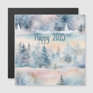 paysage hivernal enchanté - Joyeux 2025 carte magn
