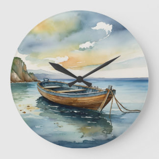 Paysage marin serein : Horloge de bateau aquarelle