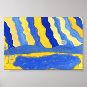 Paysage minimaliste bleu et jaune Impression