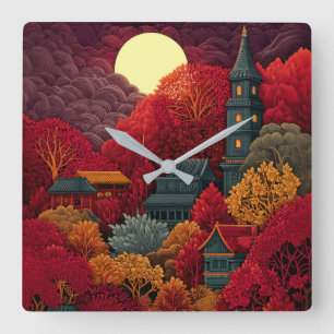 Paysage Oriental au Clair de Lune Horloge Murale –