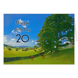 Paysage pastoral peinture 20e carte d'anniversaire