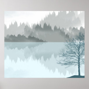 Paysage Réflexion Lac Trees Poster vert