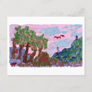 Paysage rose magique avec carte postale figurative