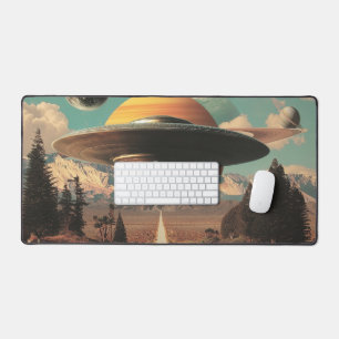 Paysage surréaliste avec route, OVNI et Saturne