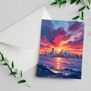 Paysage Urbain Coucher de Soleil Carte Aquarelle