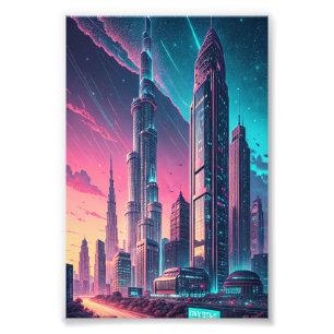 Paysage Urbain Holographique Glitch Art Mural