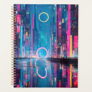Paysage urbain néon vibrant futuriste de nuit