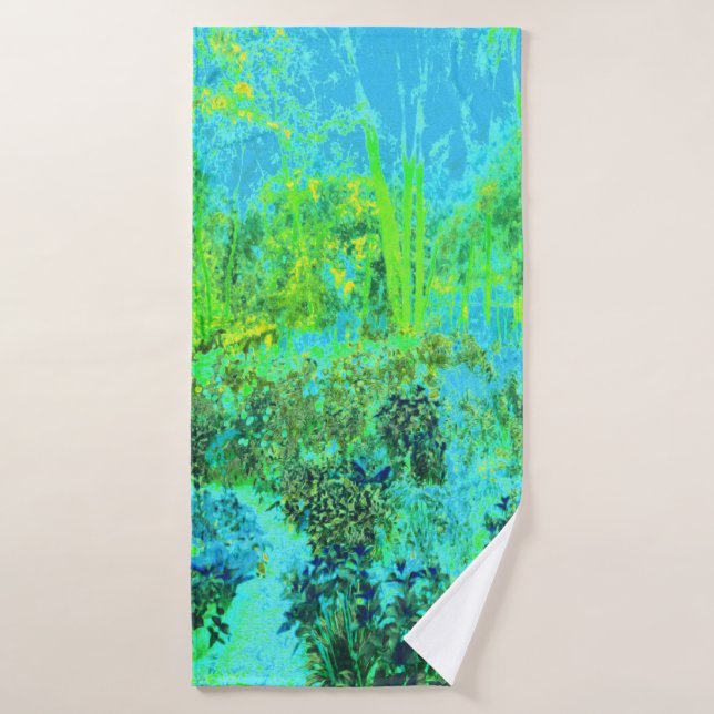 Paysage verdoyant et bleu du jardin (Serviette de bain)