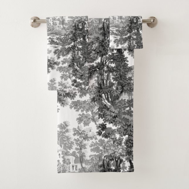 Paysage vintage Cottage Toile-Noir & Blanc (En situation)