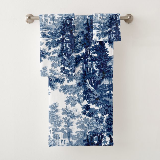 Paysage vintage du chalet Toile-Bleu & Blanc (En situation)