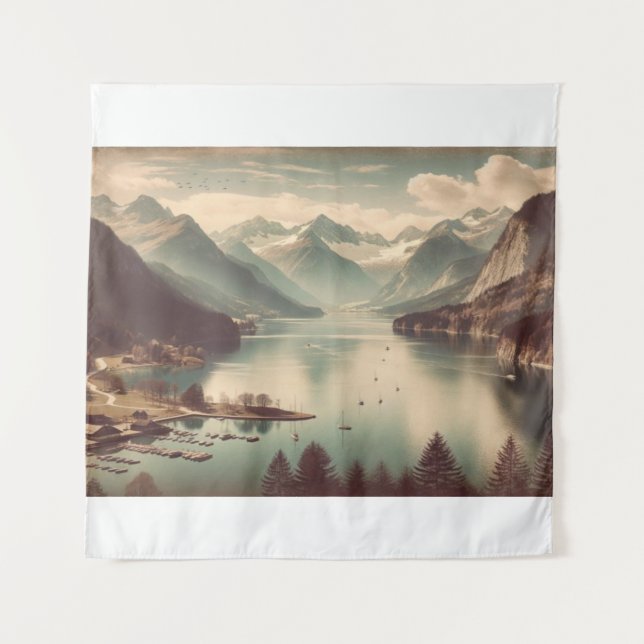 Paysage vintage du lac Alpin Tapisserie (Devant)
