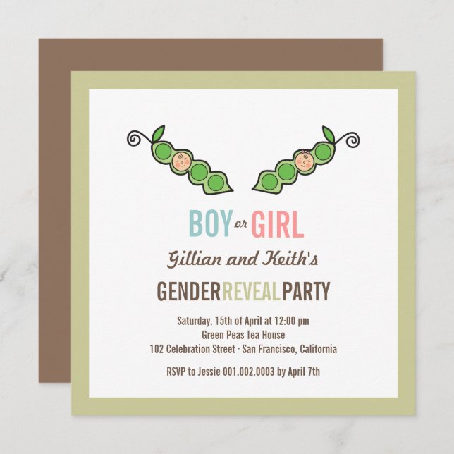 Pea in Pod Genre Révéler Baby shower Invitation (Devant / Derrière)