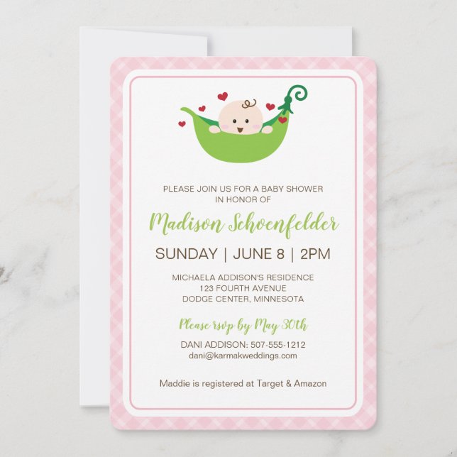 Pea in the Pod Baby shower Invitation (Girl) (Devant)