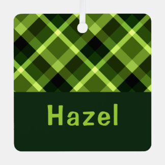 Pea vert Plaid Monogramme Carré Ornement en métal