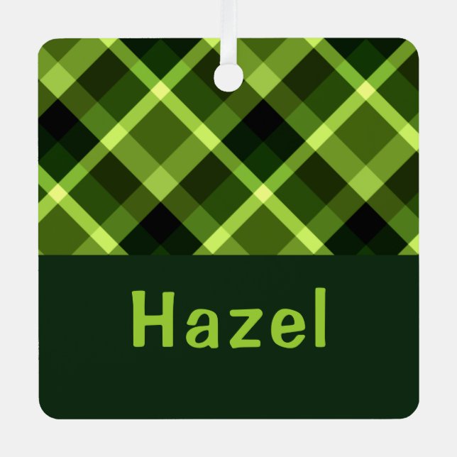 Pea vert Plaid Monogramme Carré Ornement en métal (Recto)