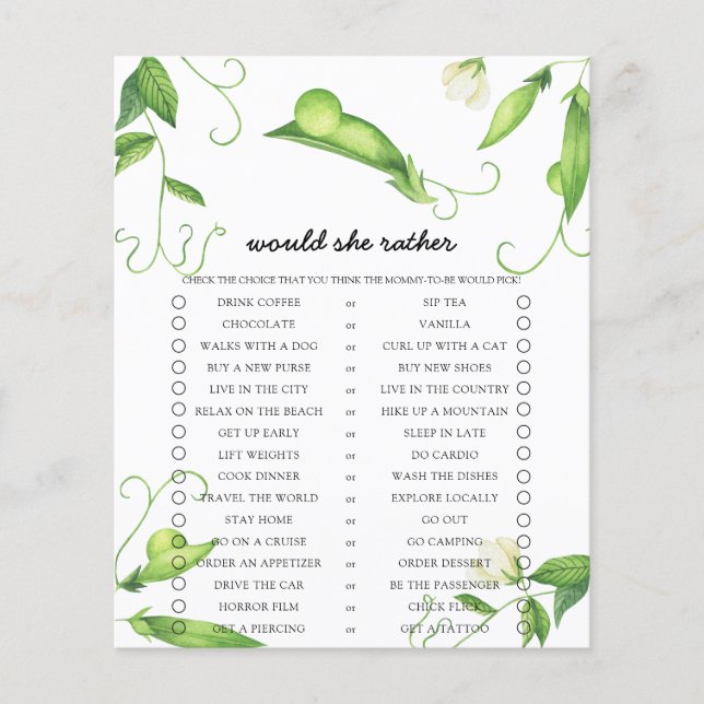 Pea Voudrait-Elle Plutôt Baby shower Jeu (Devant)