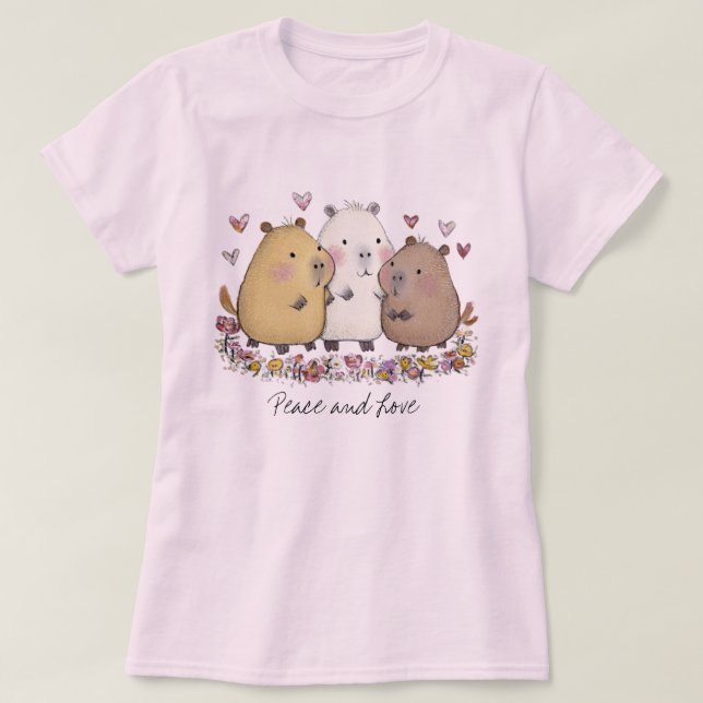 Peace and Love Capybara T-shirt (Design devant)