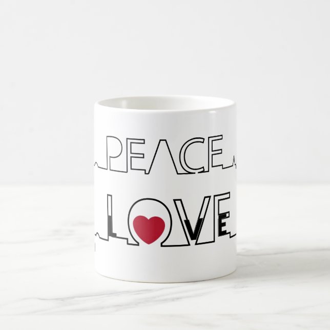 Peace and Love Red Heart Coffee Cup Mug (Centre)