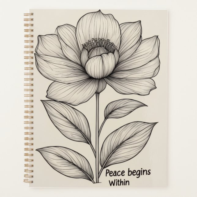 Peace Begins Within – Elegant Floral Line Art Note (Devant)