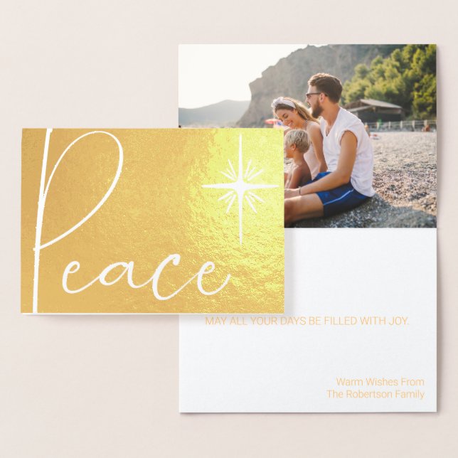 Peace Gold Foil Simple Photo moderne Carte de Noël (Affichage)