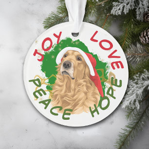Peace Hope Santa Hat Golden Retriever