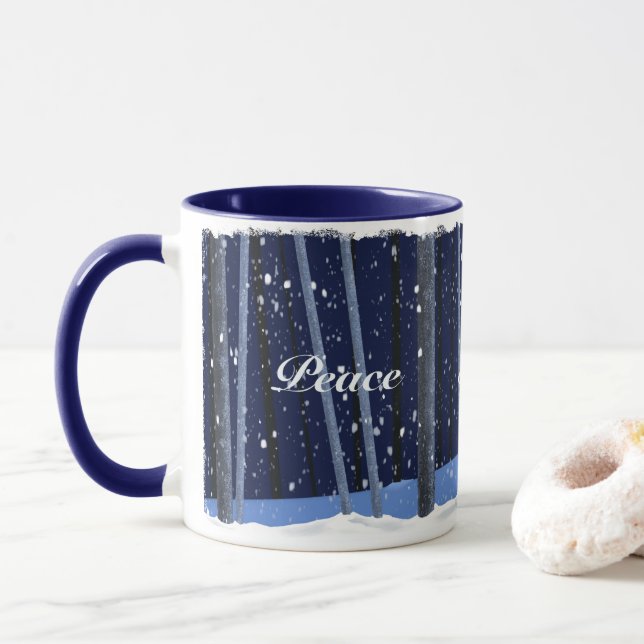 "Peace Joy Love" 11 oz navy mug (Avec donut)